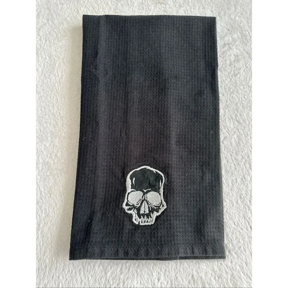 Black skull Halloween decorative dish towel
